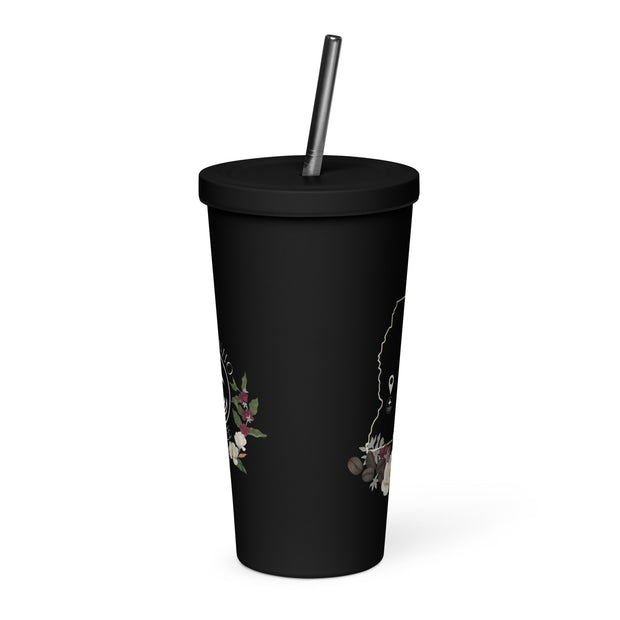 Magnolia and Coffee Berry Insulated Cup With Straw