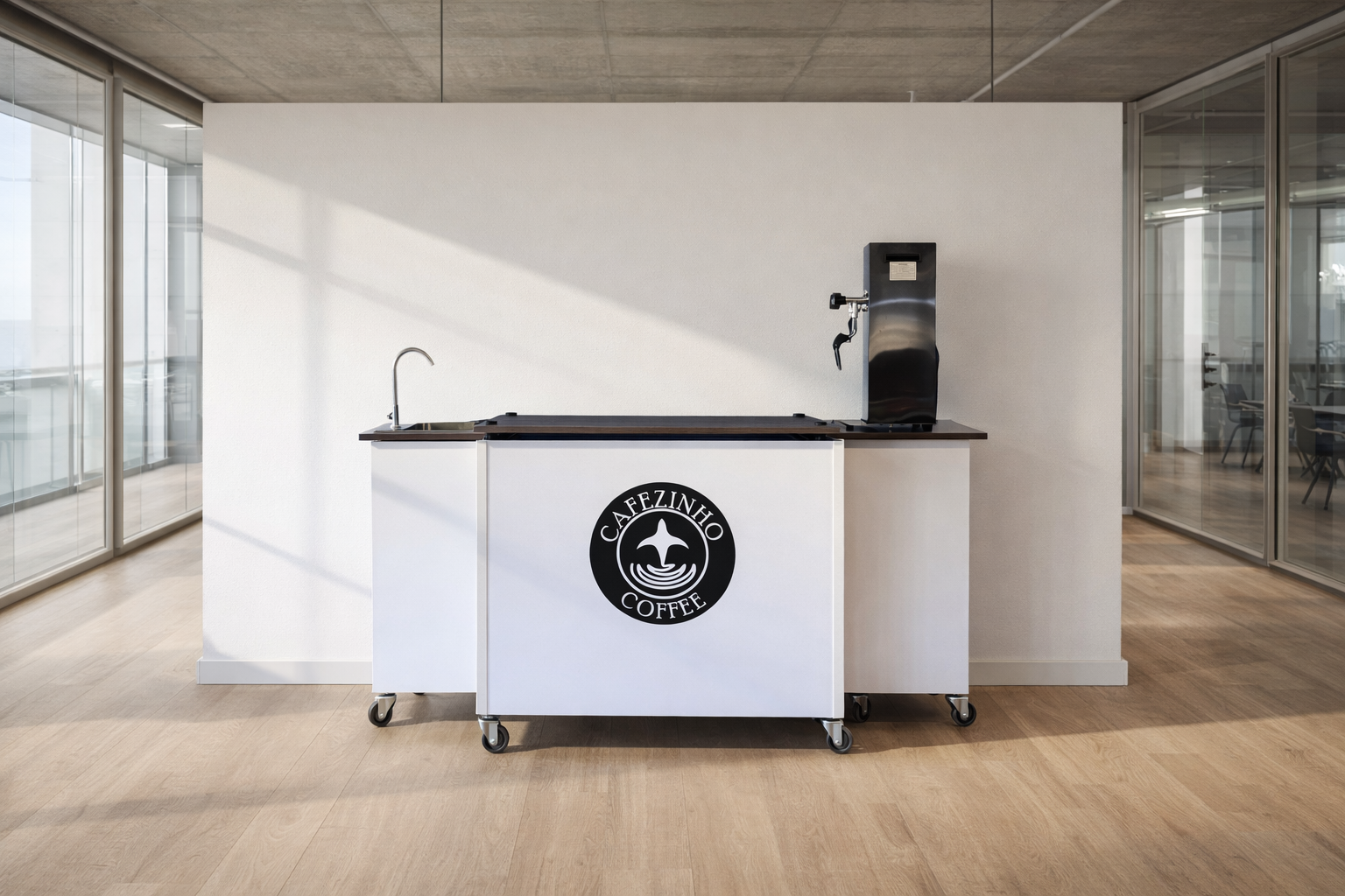 Cafezinho Coffee mobile cart in a bright modern venue