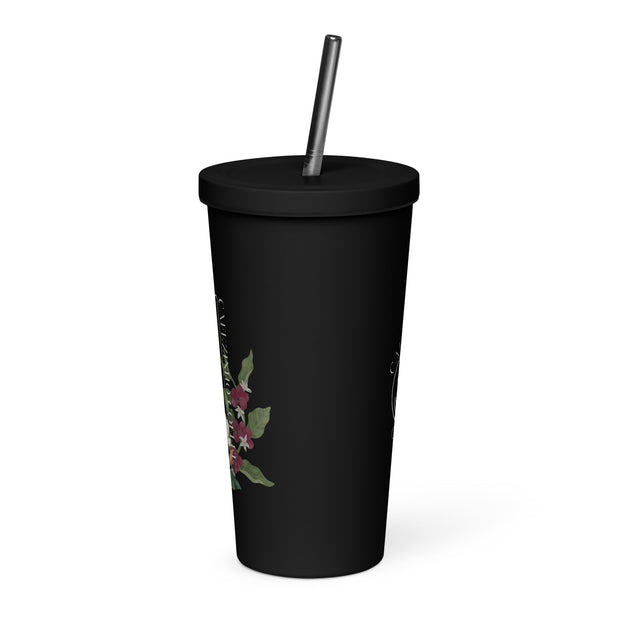 Magnolia and Coffee Berry Insulated Cup With Straw